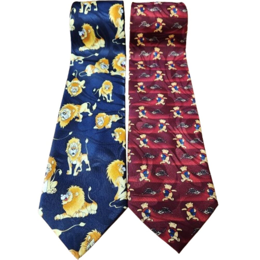 Gold City 100% Silk Handmade Ties (2)– Winnie the Pooh & Cartoon Lions